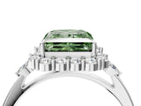 White gold Fancy Green Princess Cut Diamond Halo Ring with Pear Side Stones and Prong Setting_45