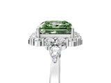 White gold Fancy Green Princess Cut Diamond Halo Ring with Pear Side Stones and Prong Setting_46