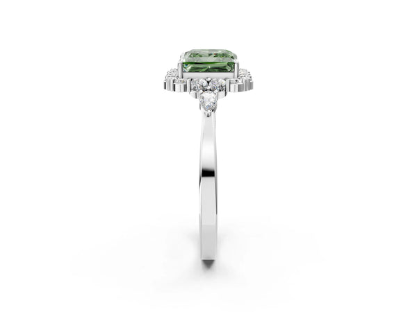 White Gold Princess Cut Halo Engagement Ring Setting for Fancy Green Center with Pear Accents