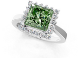 White gold Fancy Green Princess  Cut Diamond Halo Ring with Round Brilliant Halo and Solitaire Band_1