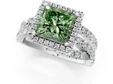 White gold Fancy Green Princess Cut Diamond Halo Ring with Round Split Shank and Prong Setting_13