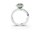 White gold Fancy Green Princess Cut Diamond Halo Ring with Round Split Shank and Prong Setting_15