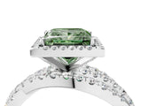White gold Fancy Green Princess Cut Diamond Halo Ring with Round Split Shank and Prong Setting_16