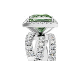 White gold Fancy Green Princess Cut Diamond Halo Ring with Round Split Shank and Prong Setting_17