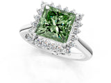 White gold Fancy Green Princess  Cut Diamond Halo Ring with Solitaire Band and Prong Setting_29
