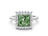 White gold Fancy Green Princess  Cut Diamond Halo Ring with Solitaire Band and Prong Setting_29