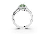 White gold Fancy Green Princess Cut Diamond Halo Ring with Split Shank Pavé Band and Four-Prong Setting_15