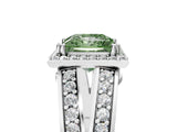 White gold Fancy Green Princess Cut Diamond Halo Ring with Split Shank Pavé Band and Four-Prong Setting_17