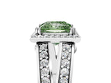 White gold Fancy Green Princess Cut Diamond Halo Ring with Split Shank Pavé Band and Four-Prong Setting_41