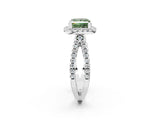 White gold Fancy Green Princess Cut Diamond Halo Ring with Split Shank Pavé Band and Prong Setting_36