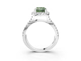 White gold Fancy Green Princess Cut Diamond Halo Ring with Split Shank Pavé Band and Prong Setting_37