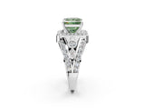 White gold Fancy Green Princess Cut Diamond Halo Ring with Split Shank and Bezel Accents and Four-Prong Setting_2