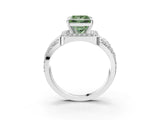 White gold Fancy Green Princess Cut Diamond Halo Ring with Split Shank and Bezel Accents and Four-Prong Setting_3