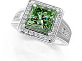White gold Fancy Green Princess Cut Diamond Halo Ring with Split Shank and Bezel Accents and Prong Setting_1