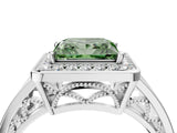 White gold Fancy Green Princess Cut Diamond Halo Ring with Split Shank and Bezel Accents and Prong Setting_4
