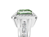 White gold Fancy Green Princess Cut Diamond Halo Ring with Split Shank and Bezel Accents and Prong Setting_5