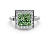 White gold Fancy Green Princess Cut Diamond Halo Ring with Split Shank and Four-Prong Setting_16