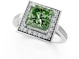 White gold Fancy Green Princess Cut Diamond Halo Ring with Split Shank and Four-Prong Setting_17