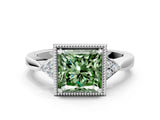 White gold Fancy Green Princess Cut Diamond Halo Ring with Tapered Band and Four-Prong Setting_19