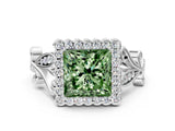 White gold Fancy Green Princess Cut Diamond Halo Ring with Vintage Split Shank and Four-Prong Setting_65