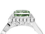 White gold Fancy Green Princess Cut Diamond Halo Ring with Vintage Split Shank and Four-Prong Setting_69