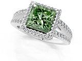 White gold Fancy Green Princess Cut Diamond Halo Split Shank Engagement Ring_76