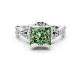 White gold Fancy Green Princess Cut Diamond  Halo Twist Band Solitaire Prong Setting Ring_24