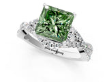 White gold Fancy Green Princess Cut Diamond  Halo Twist Band Solitaire Prong Setting Ring_25