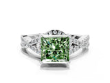 White gold Fancy Green Princess Cut Diamond  Halo Twist Band Solitaire Prong Setting Ring_66
