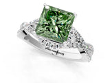 White gold Fancy Green Princess Cut Diamond  Halo Twist Band Solitaire Prong Setting Ring_67