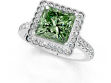 White gold Fancy Green Princess  Cut Diamond Milgrain Floral Halo Engagement Ring with Pavé Band_34