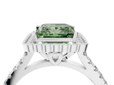 White gold Fancy Green Princess  Cut Diamond Milgrain Floral Halo Engagement Ring with Pavé Band_37