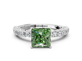 White gold Fancy Green Princess Cut Diamond Pavé Band Solitaire Ring with Prong Setting_28
