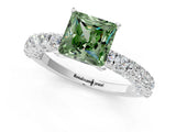 White gold Fancy Green Princess Cut Diamond Pavé Band Solitaire Ring with Prong Setting_29