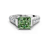 White gold Fancy Green Princess  Cut Diamond Pavé Band Solitaire with Four-Prong Setting_15