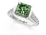 White gold Fancy Green Princess  Cut Diamond Pavé Band Solitaire with Four-Prong Setting_16