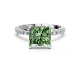 White gold Fancy Green Princess  Cut Diamond Pavé Band Solitaire with Four-Prong Setting_3