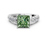 White gold Fancy Green Princess  Cut Diamond Pavé Band Solitaire with Four-Prong Setting_3