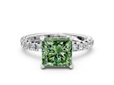 White gold Fancy Green Princess  Cut Diamond Pavé Band with Four-Prong Setting_19