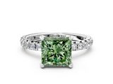 White gold Fancy Green Princess  Cut Diamond Pavé Band with Four-Prong Setting
