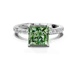 White gold Fancy Green Princess Cut Diamond Pavé Engagement Ring with Round  Accents and Prong Setting_41
