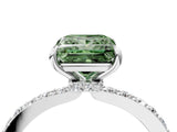 White gold Fancy Green Princess Cut Diamond Pavé Engagement Ring with Round  Accents and Prong Setting_45