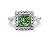 White gold Fancy Green Princess Cut Diamond Pavé Halo Ring with Four-Prong Setting_29