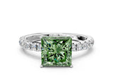 White gold Fancy Green Princess Cut Diamond Pavé Solitaire Engagement Ring with Four-Prong Setting_29