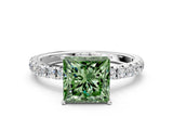 White gold Fancy Green Princess Cut Diamond Pavé Solitaire Engagement Ring with Four-Prong Setting_35