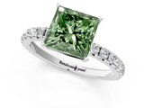 White gold Fancy Green Princess Cut Diamond Pavé Solitaire Engagement Ring with Four-Prong Setting_42