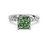 White gold Fancy Green Princess Cut Diamond Pavé Solitaire Ring with Round Band and Prong Setting_20