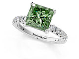 White gold Fancy Green Princess Cut Diamond Pavé Solitaire Ring with Round Band and Prong Setting_21