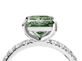 White gold Fancy Green Princess Cut Diamond Pavé Solitaire Ring with Round Band and Prong Setting_24