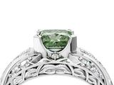 White gold Fancy Green Princess Cut Diamond Pave Art Deco Split Shank Ring with Four-Prong Setting_4
